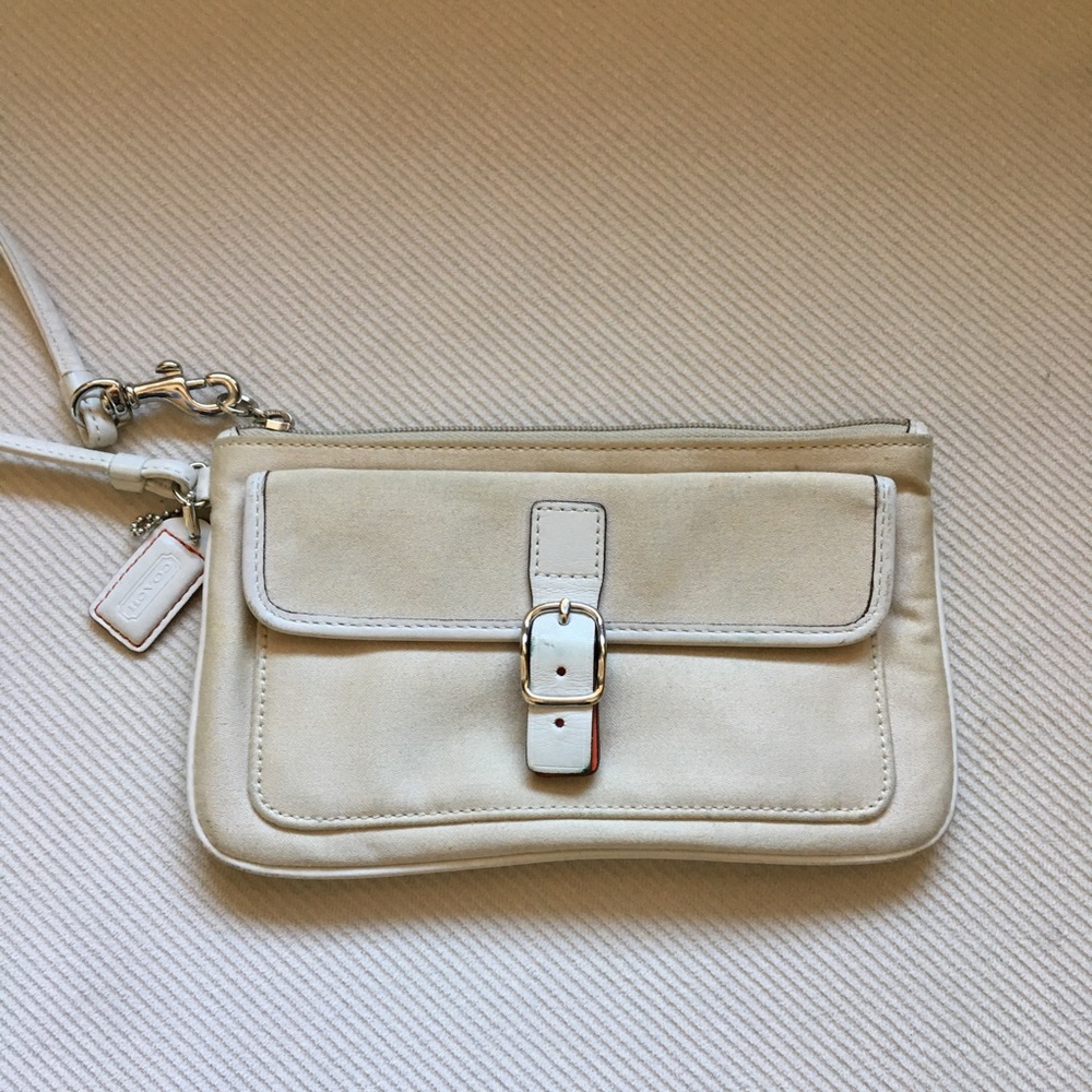 Vintage Coach wristlet- cream & white